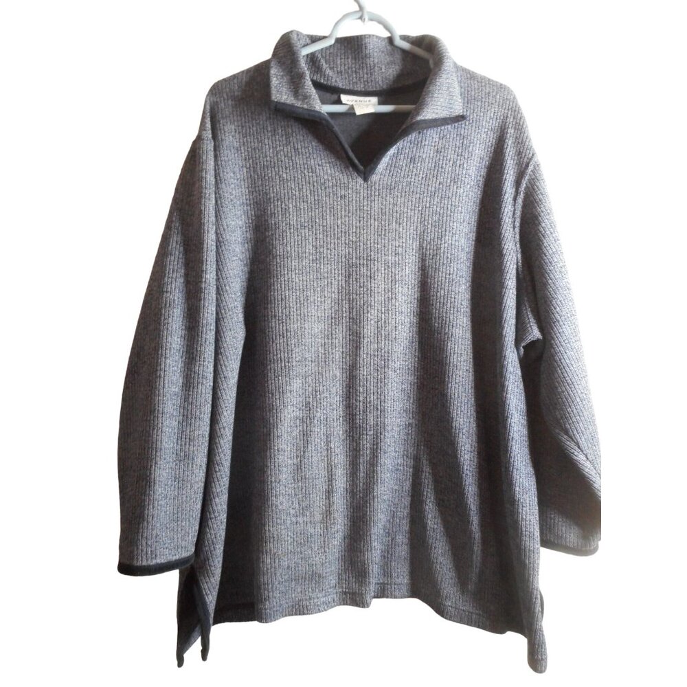 Blue Pullover 26/28 v neck collared ribbed knit Sweater cotton blend Avenue